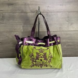 VERY RARE Juicy Couture Green and Purple Velour Daydreamer Shoulder Bag